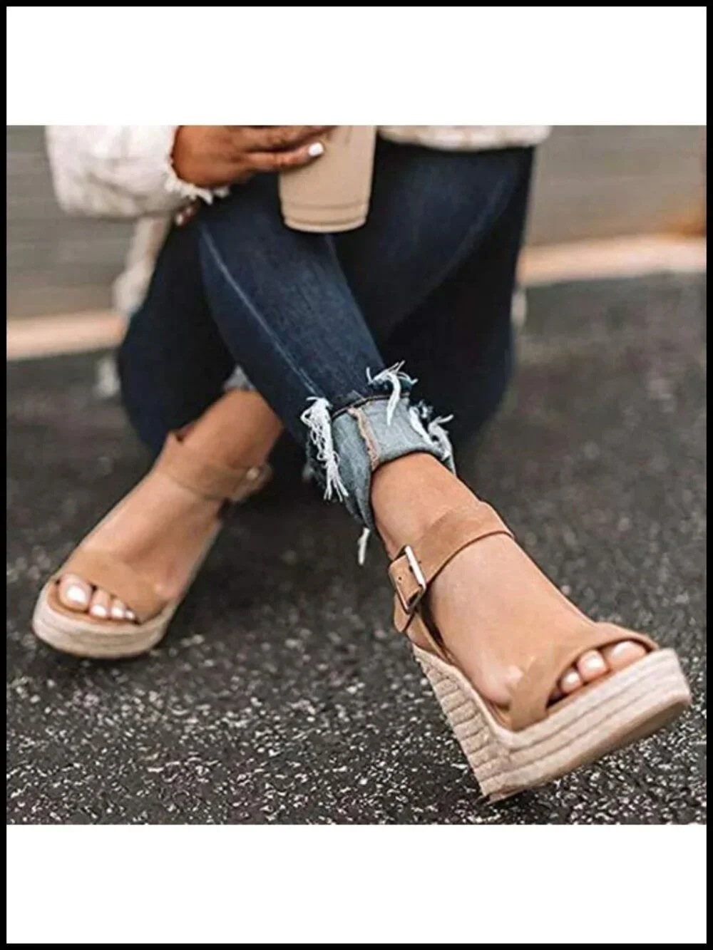 Wedge Sandals Ankle Strap Open Toe Platform Sandals with Cushioned Footbed